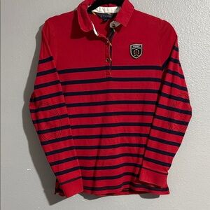 Tommy Hilfiger Red and Navy Striped Polo Rugby Shirt